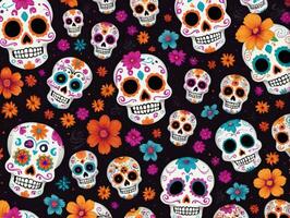 A Seam Pattern With Skulls And Flowers. AI Generated photo