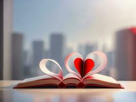 Two Open Books With Paper Hearts On Them. AI Generated photo