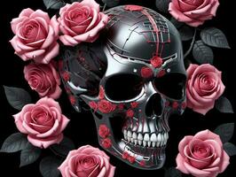 un cráneo con rosas en él. ai generado foto