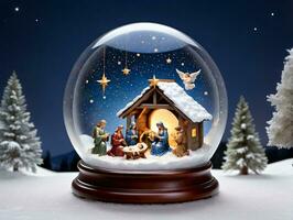 A Snow Globe With A Nat Scene Inside. AI Generated photo