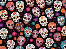 Day Of The Dead Skulls Fabric By The Yard On Spoonflowers. AI Generated photo