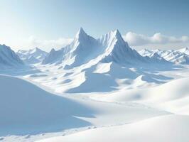 un Nevado paisaje con montañas y nubes ai generado foto