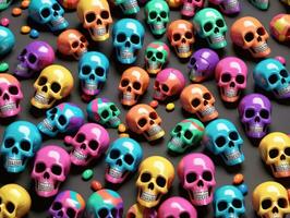 Colorful Skulls On A Black Background. AI Generated photo