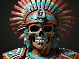 A Skull Wearing A Native Headdre. AI Generated photo