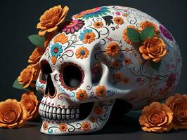 A Skull With Flowers On It. AI Generated photo