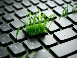 Grass Growing On A Computer Keyboard. AI Generated photo