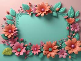 Floral Frame With Paper Flowers. AI Generated photo