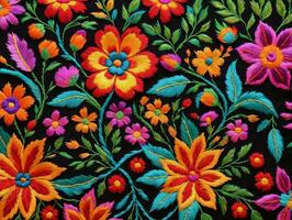 A Colorful Floral Pattern On A Black Background. AI Generated photo