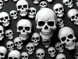 A Lot Of Skulls On A Black Background. AI Generated photo