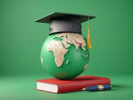 A Globe With A Graduation Cap On Top Of It. AI Generated photo