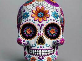 A Colorful Skull With Flowers On It. AI Generated photo