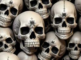 A Lot Of Skulls With Different Skulls On Them. AI Generated photo