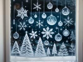 A Window With Frosty Decorations On It. AI Generated photo