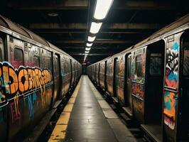 A Train With Graffiti On It. AI Generated photo