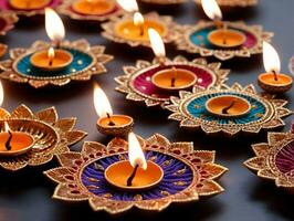 Diya Diya With Colorful Candles. AI Generated photo