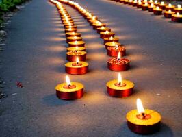 Candles Are Lit On The Ground In A Park. AI Generated photo