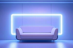 White sofa indoors with white neon lighting. AI Generated photo