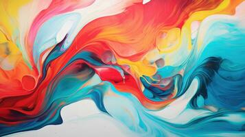 Abstract oil paint, wave ink drawing in white, yellow, red and blue colors. AI Generated photo