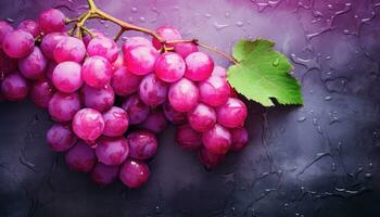 Red grapes with water drops close-up. AI Generated photo