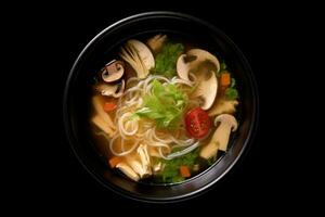 Asian pho bo soup with noodles. AI-Generated photo