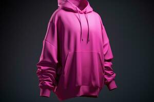 Pink sweatshirt with hood and pocket. AI generated photo