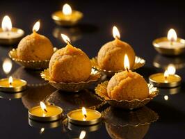 A Group Of Candles And A Muffin On A Table. AI Generated photo