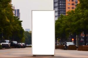 A billboard standing on the street in the city. AI generated photo