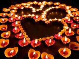 A Heart Made Of Candles And Flowers. AI Generated photo