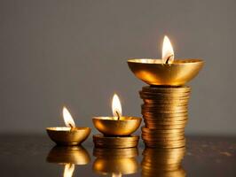 A Stack Of Coins With A Lit Candle. AI Generated photo