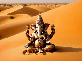 A Statue Of An Elephant In The Desert. AI Generated photo