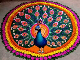 A Peacock Painted On A Circular Surface. AI Generated photo