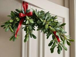 A Wreath Hanging On A Door. AI Generated photo