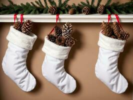 A White Christmas Stocking. AI Generated photo