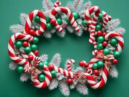 Christmas Wreath With Candy And Candy Canes. AI Generated photo