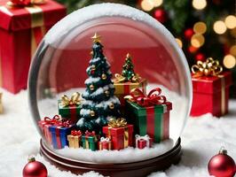 A Snow Globe With A Christmas Tree Inside. AI Generated photo