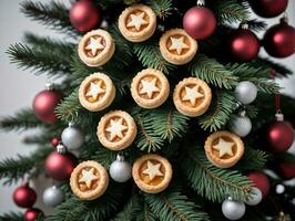 A Christmas Tree With Mini Pies On It. AI Generated photo