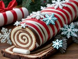 A Roll Of Chocolate With A Swirl Inside. AI Generated photo