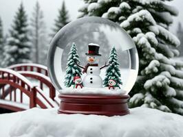 Snowman In A Snow Globe. AI Generated photo