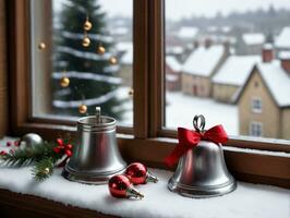 A Bell With A Red Bow. AI Generated photo