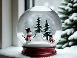 Snow Globe With Snowman And Trees. AI Generated photo