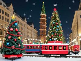 A Train With Christmas Decorations. AI Generated photo