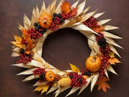 A Wreath With Fall Leaves And Berries. AI Generated photo