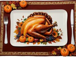 A Turkey On A Plate With A Fork And Knife. AI Generated photo