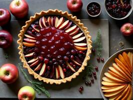 A Pie With Apples And Cran On A Table. AI Generated photo