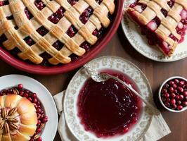A Pie With A Lattice Of Cran And A Bowl Of Cran. AI Generated photo