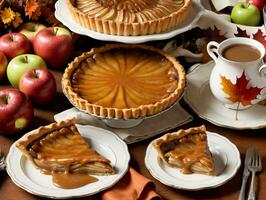 A Table With A Variety Of Pies And Apples. AI Generated photo