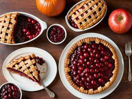 A Table Topped With Pies And Plates Of Pies. AI Generated photo