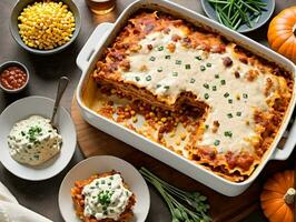A Cassle With A Serving Of Food On It. AI Generated photo
