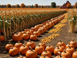 A Field Of Pumpkins. AI Generated photo