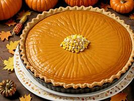 A Pumpkin Pie With A Piece Missing. AI Generated photo